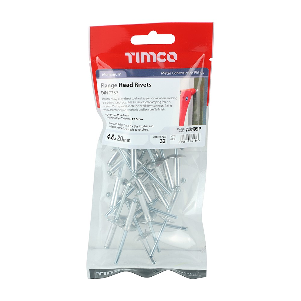 TIMCO Rivets - Flange Head - Aluminium 4.8 x 20mm (32)