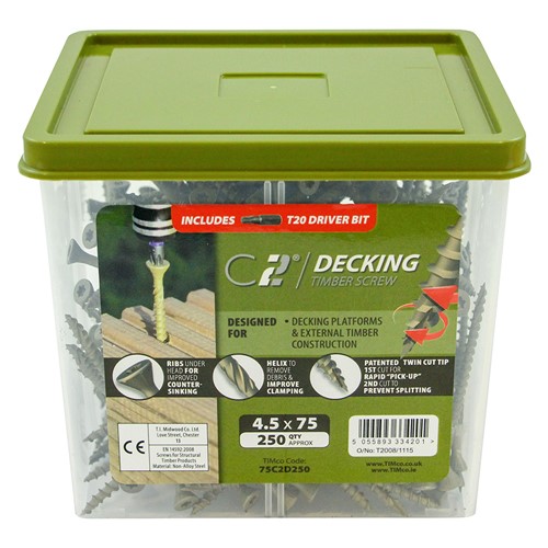 TIMCO C2 Deck-Fix Premium Decking Screws - TX - Countersunk - Exterior - Green 4.5 x 75mm (250 Pack)