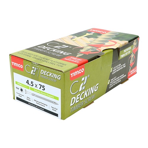 TIMCO C2 Deck-Fix Premium Decking Screws - TX - Countersunk - Exterior - Green 4.5 x 75mm (250 Pack)