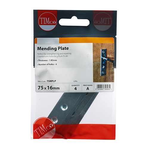 TIMCO Mending Plates - Zinc 75 x 16mm (4)
