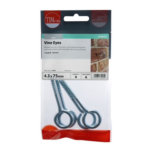 TIMCO Vine Eyes - Zinc 75mm (4)