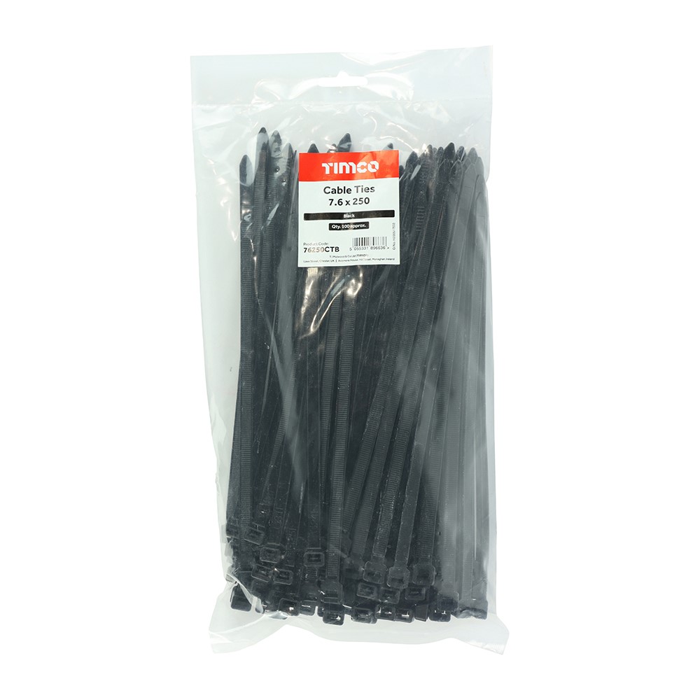 TIMCO Cable Ties - Black 7.6 x 250mm (100 Bag)