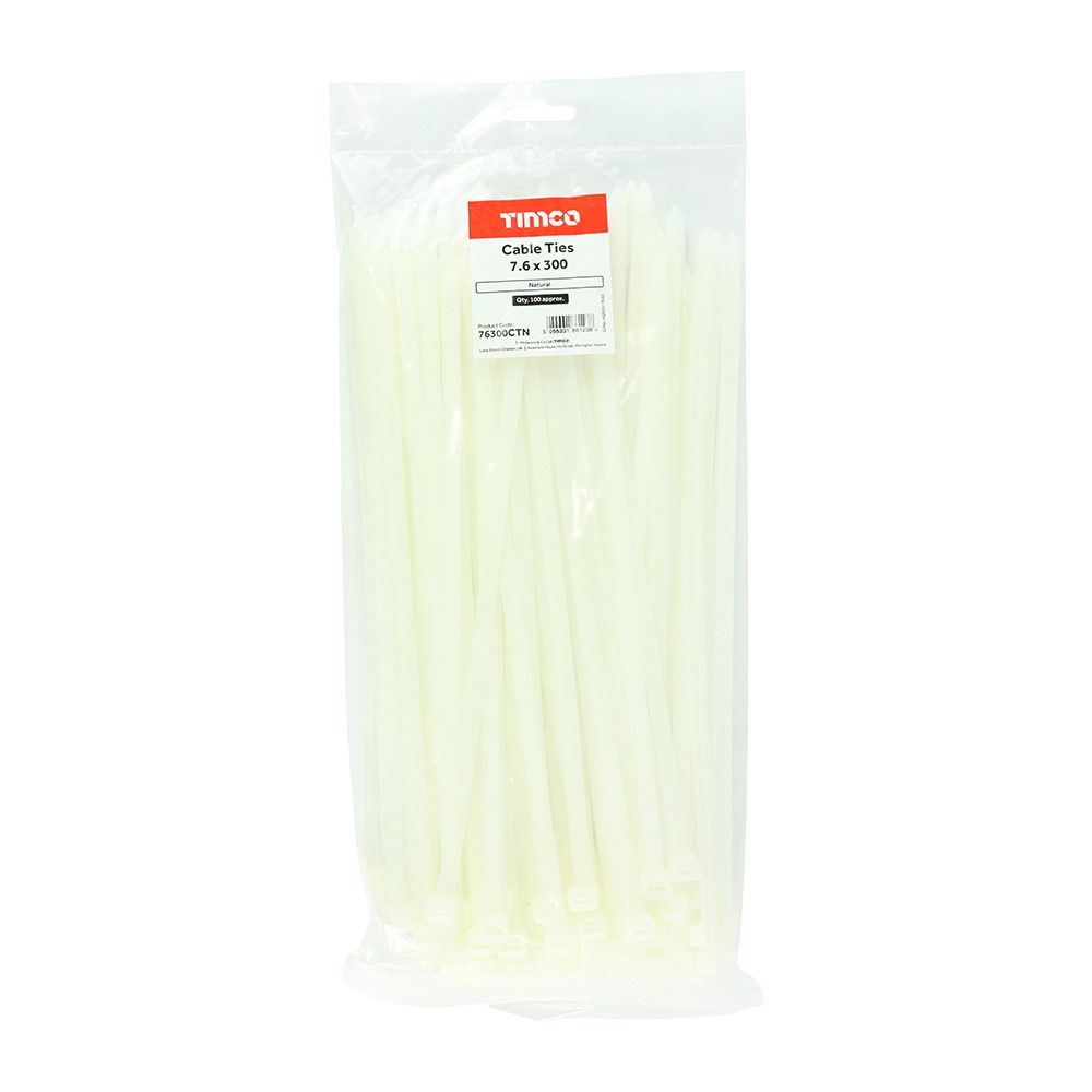 TIMCO Cable Ties - Natural 7.6 x 300mm (100 Bag)