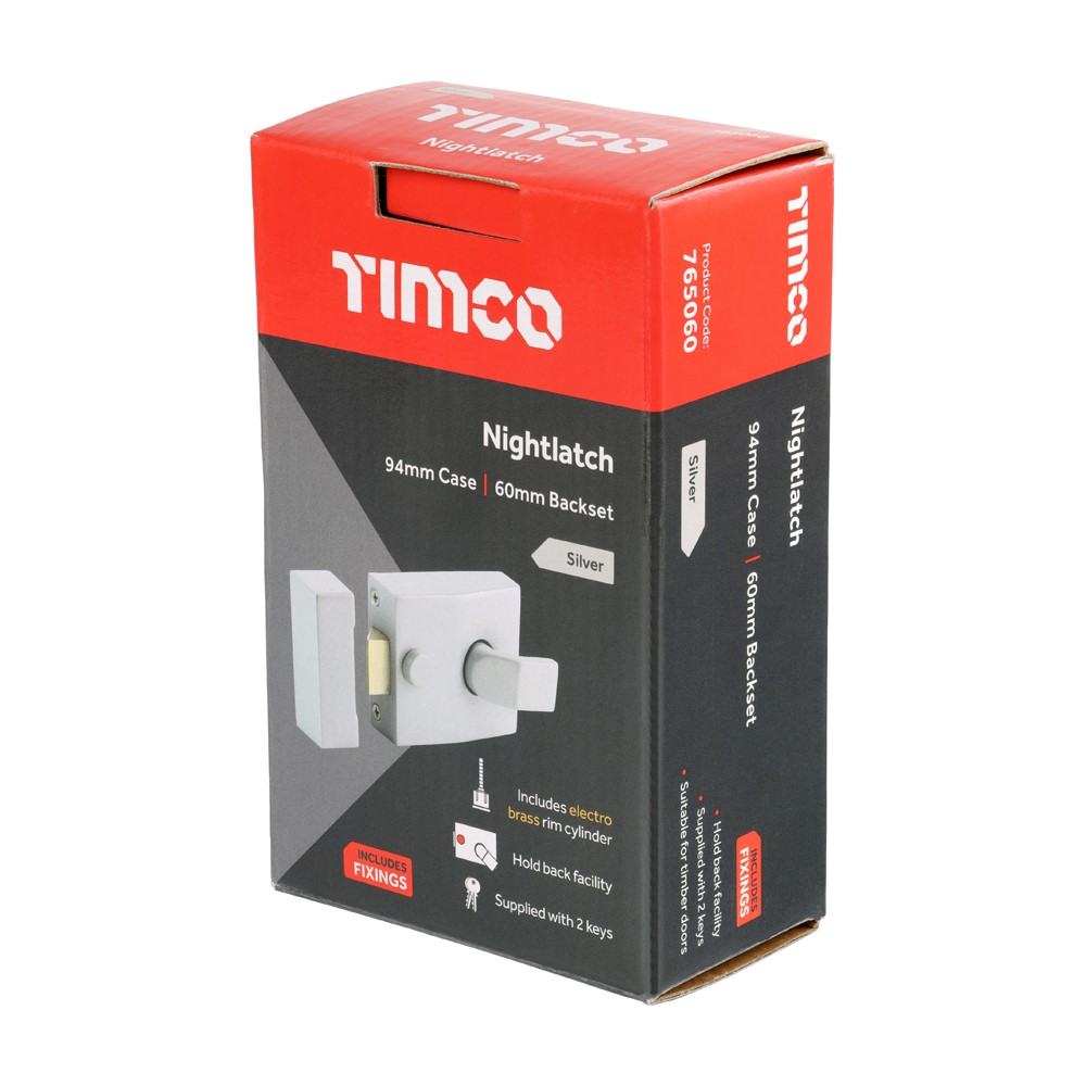 TIMCO Nightlatch Silver 94mm Case / 60mm Backset (1)
