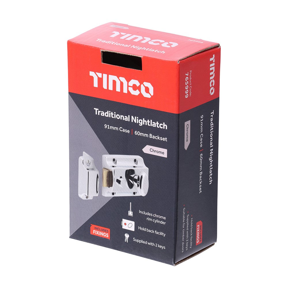 TIMCO Traditional Nightlatch Chrome 91mm Case / 60mm Backset (1)