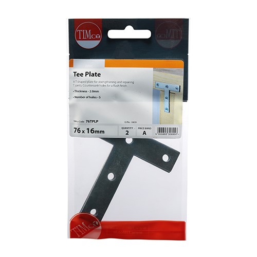 TIMCO Tee Plates - Zinc 76 x 76 x 16mm (2)