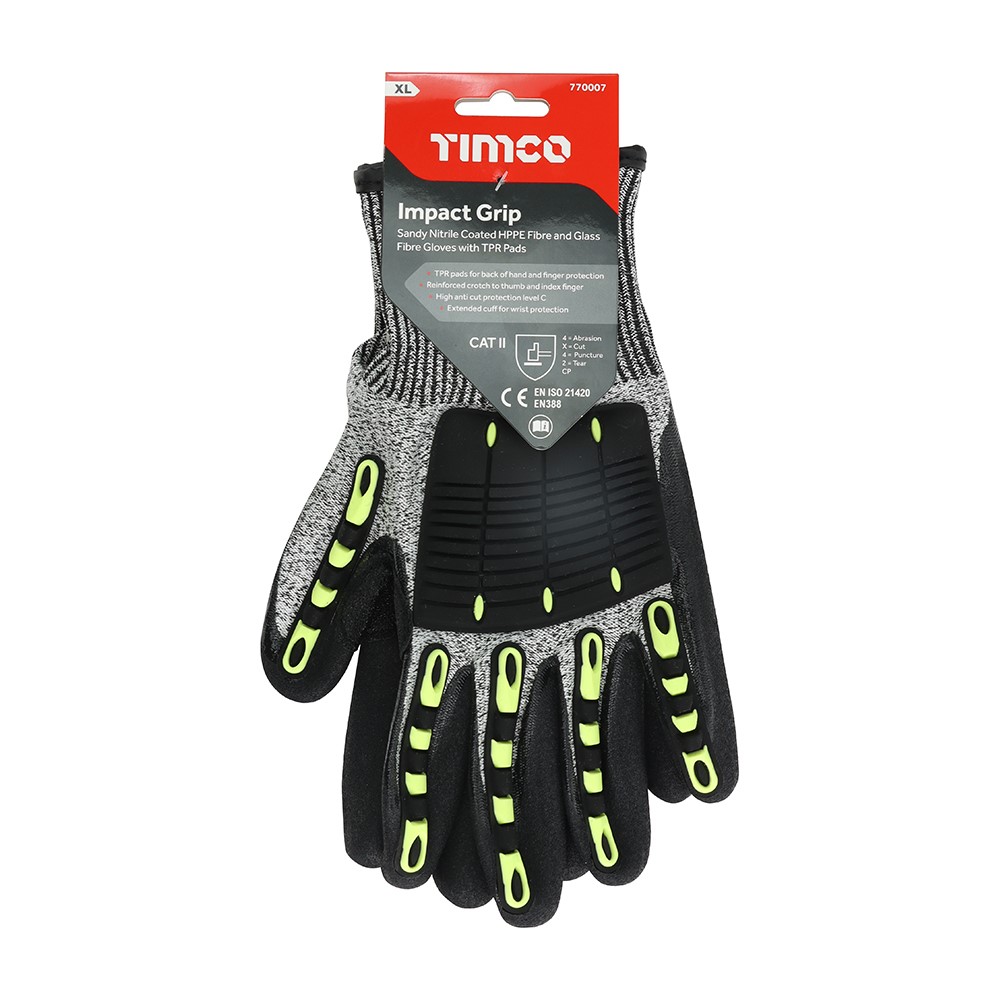 TIMCO Impact Cut Glove - Sandy Nitrile Coated HPPE Fibre and Glass Fibre Gloves with TPR Pads X Large