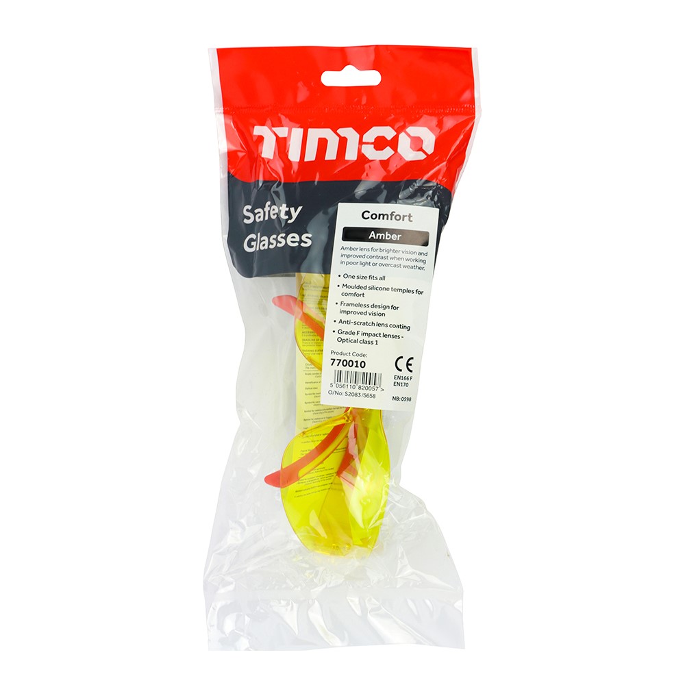 TIMCO Comfort Safety Glasses - Amber One Size