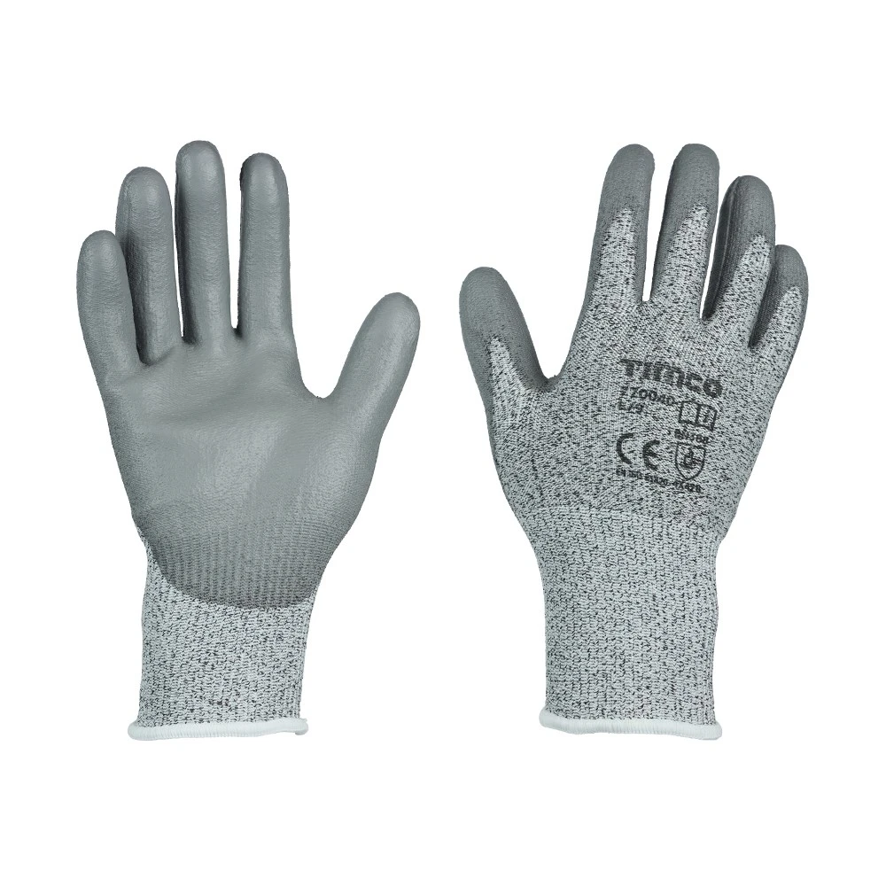 TIMCO Medium Cut Gloves - PU Coated HPPE Fibre with Glass Fibre Large