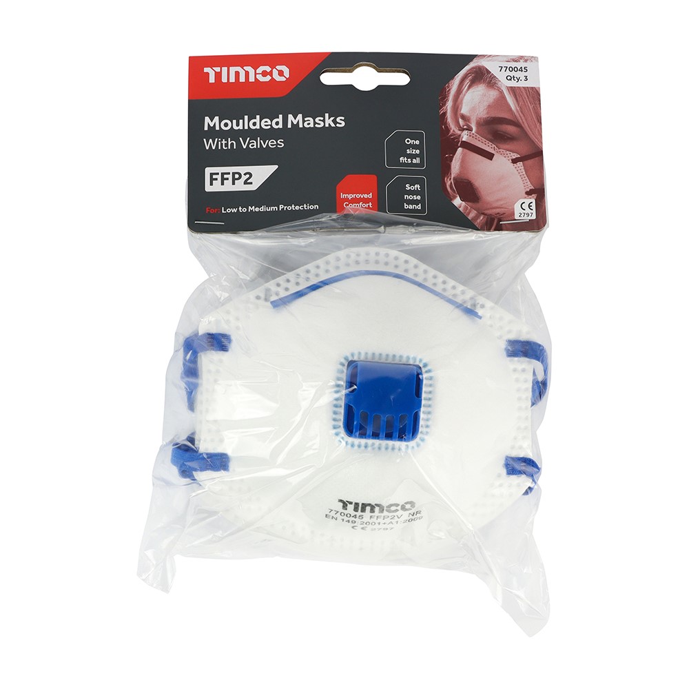 TIMCO FFP2 Moulded Masks with Valve One Size (3 Bag)