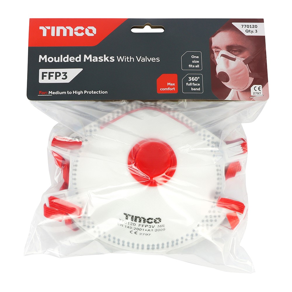 TIMCO FFP3 Moulded Masks with Valve One Size (3 Bag)