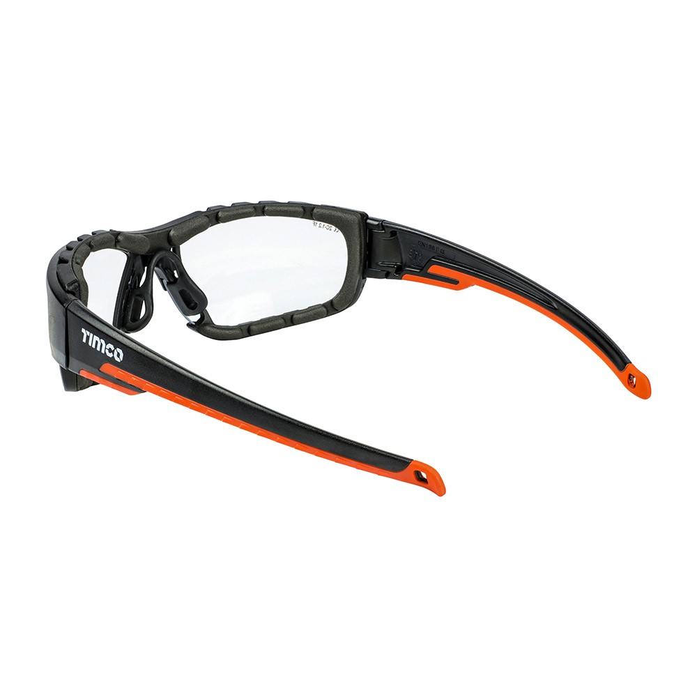 TIMCO Sports Style Safety Glasses - With Foam Dust Guard - Clear One Size