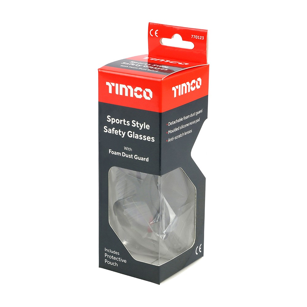 TIMCO Sports Style Safety Glasses - With Foam Dust Guard - Clear One Size