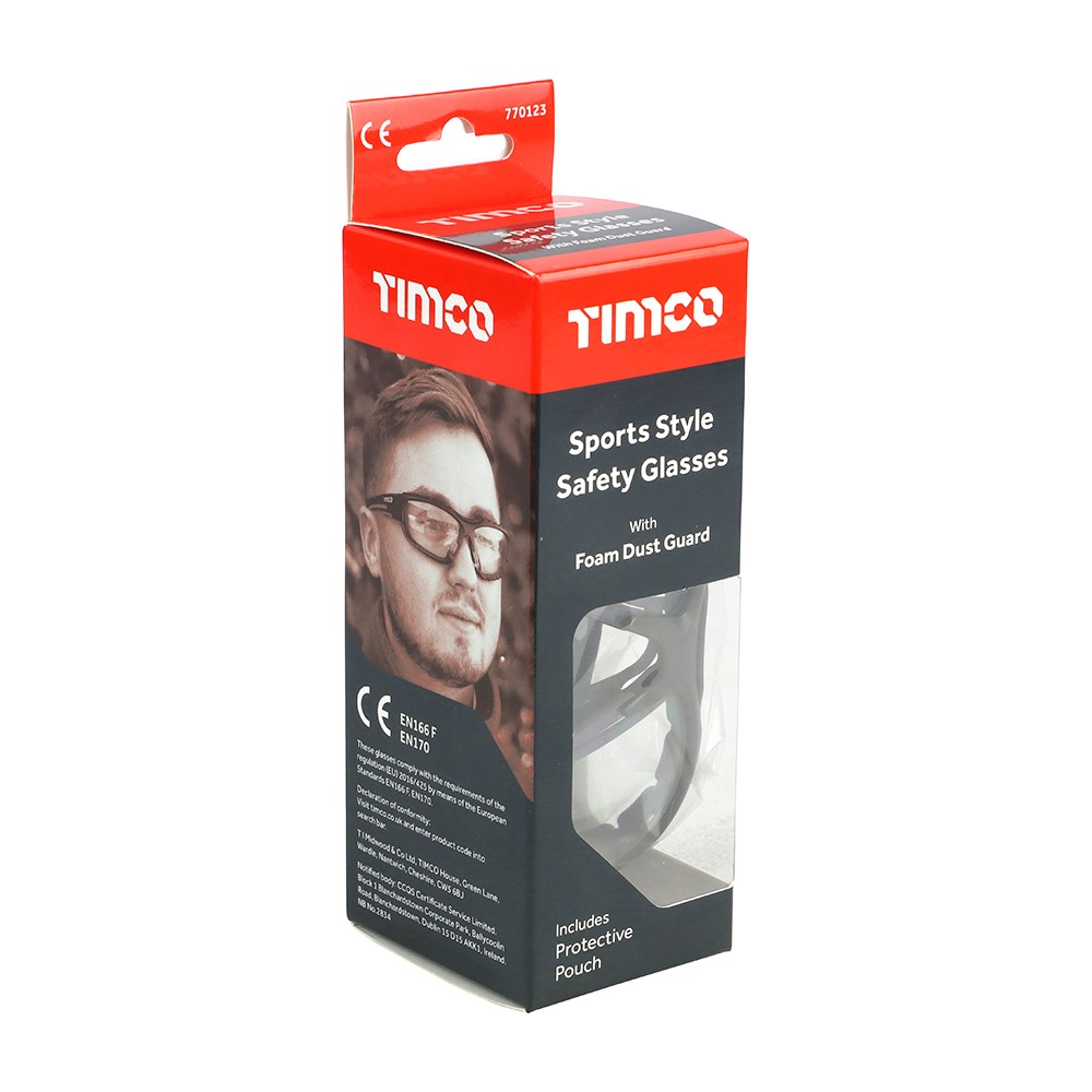 TIMCO Sports Style Safety Glasses - With Foam Dust Guard - Clear One Size