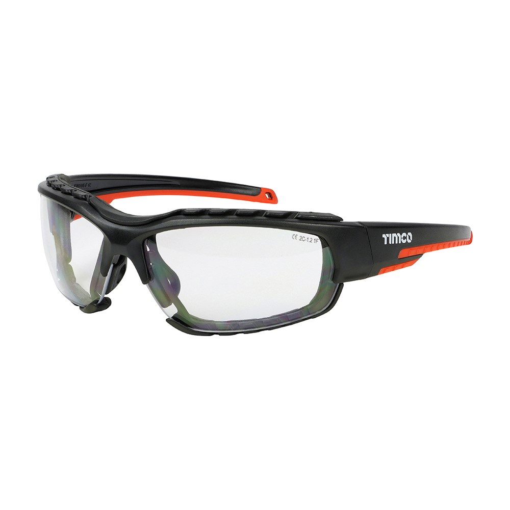 TIMCO Sports Style Safety Glasses - With Foam Dust Guard - Clear One Size