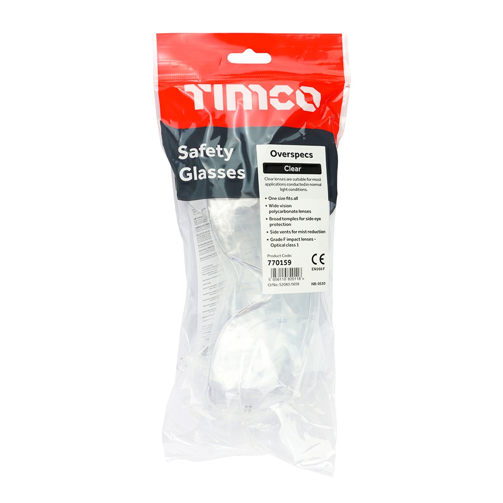 TIMCO Overspecs Safety Glasses - Clear One Size