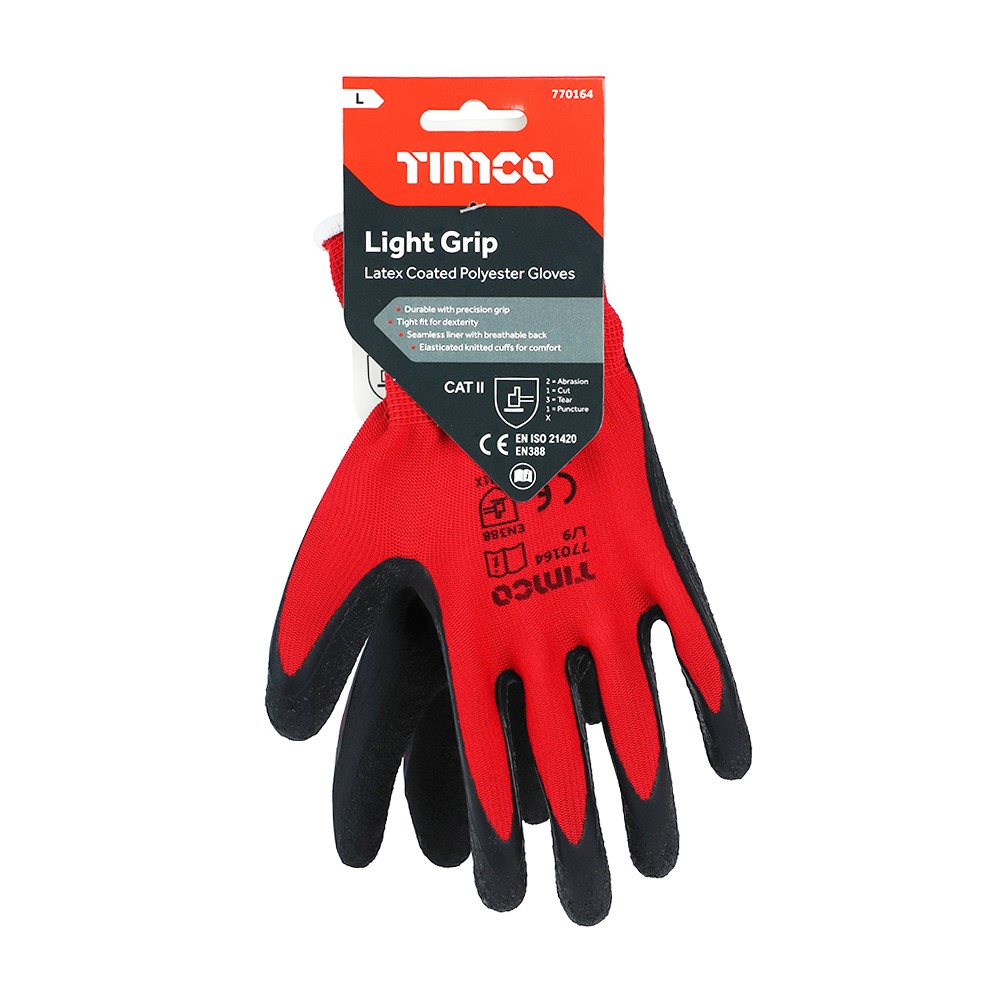 TIMCO Light Grip Gloves - Crinkle Latex Coated Polyester Large