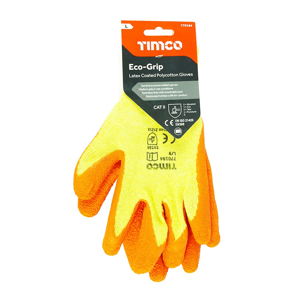 TIMCO Eco-Grip Gloves - Crinkle Latex Coated Polycotton Large