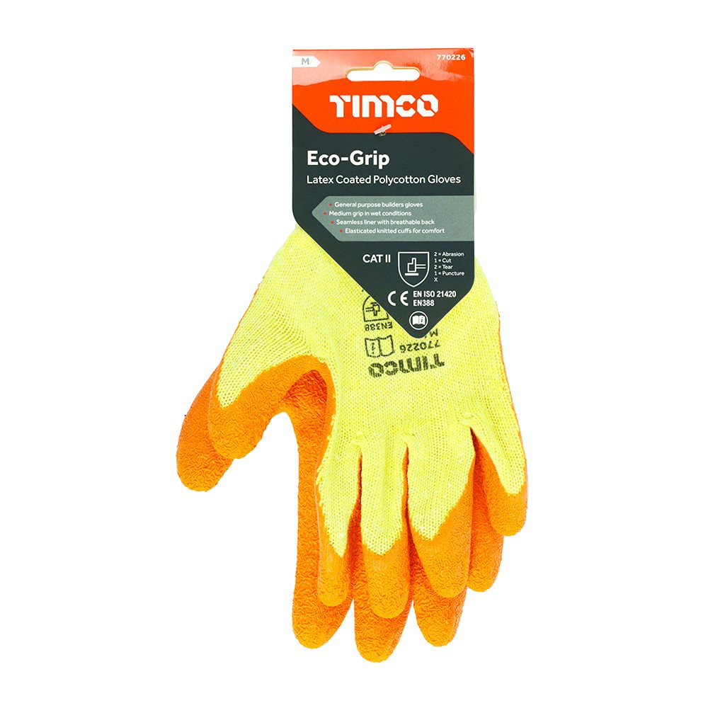 TIMCO Eco-Grip Gloves - Crinkle Latex Coated Polycotton Medium