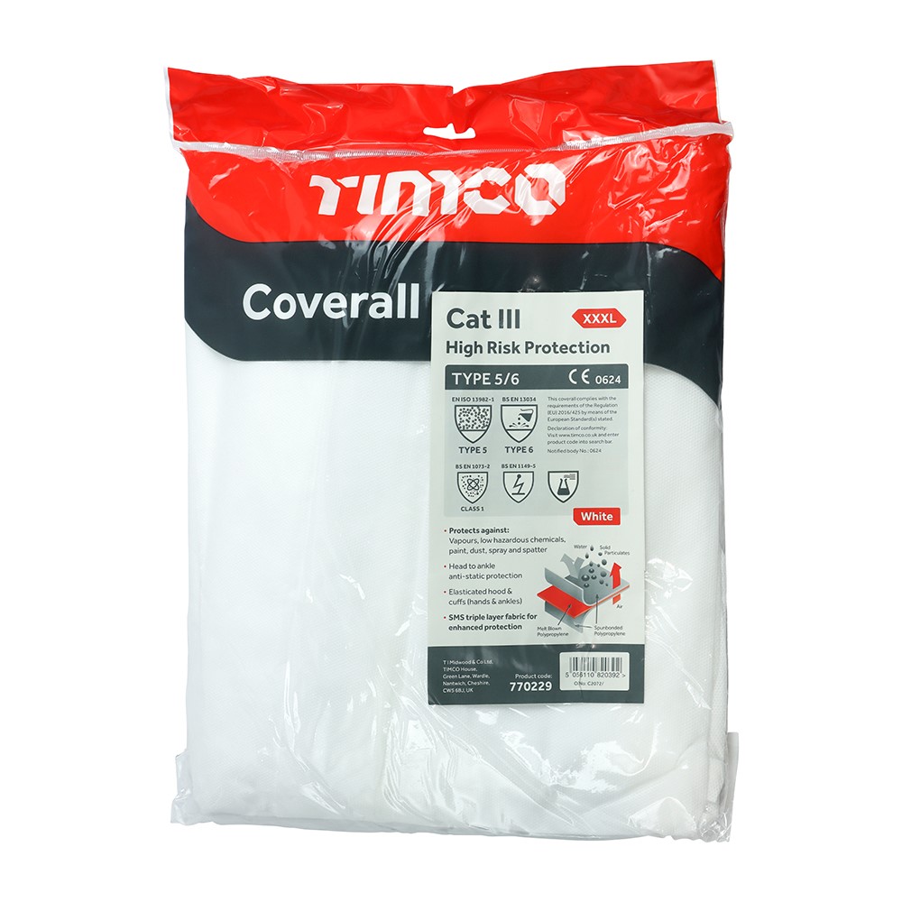 TIMCO Cat III Type 5/6 Coverall - High Risk Protection - White XXX Large