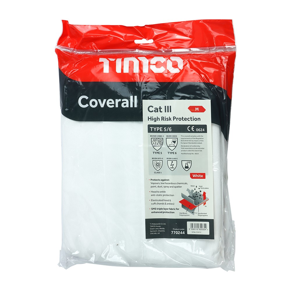 TIMCO Cat III Type 5/6 Coverall - High Risk Protection - White Medium