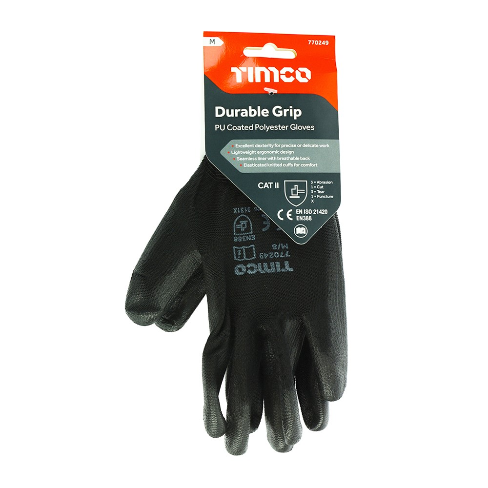 TIMCO Durable Grip Gloves - PU Coated Polyester Medium