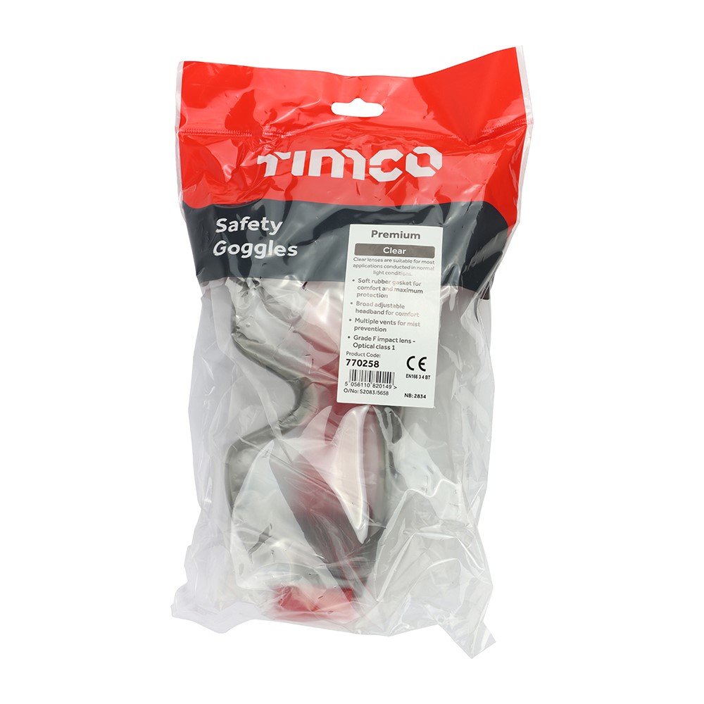 TIMCO Premium Safety Goggles - Clear One Size