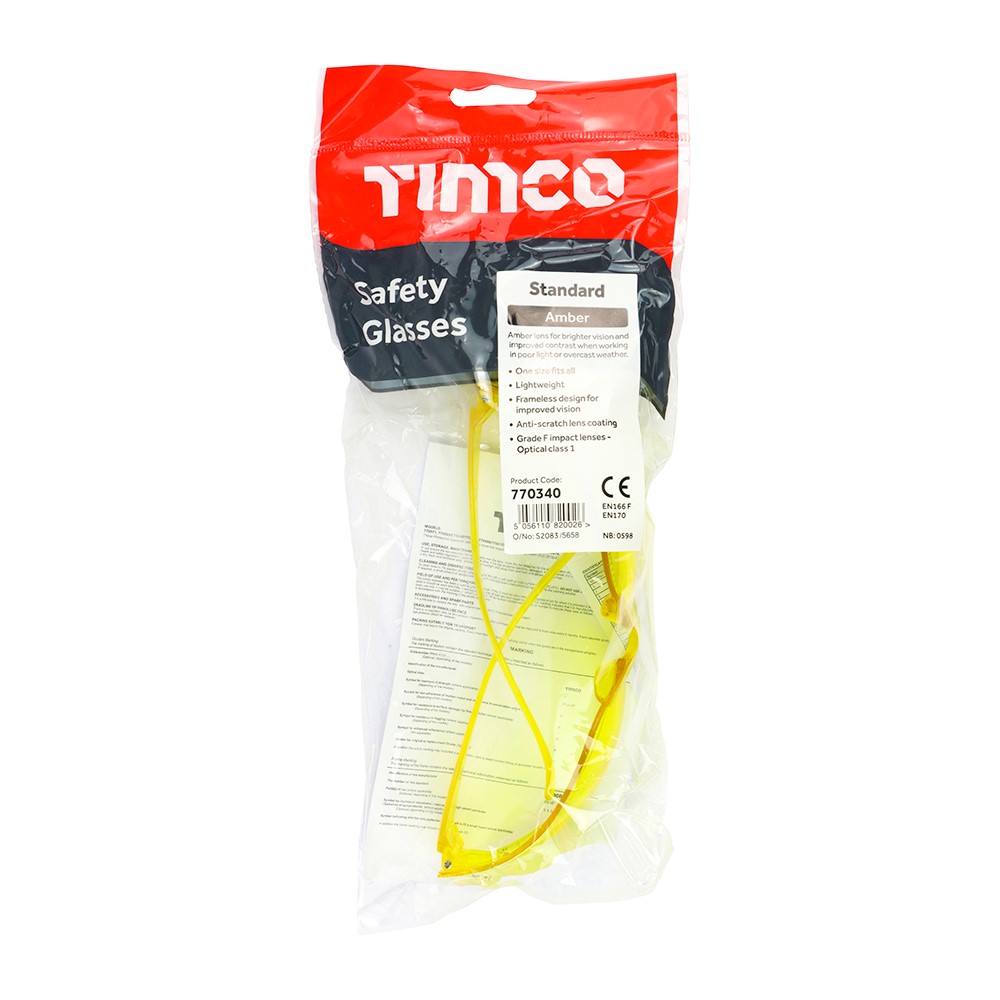 TIMCO Standard Safety Glasses - Amber One Size