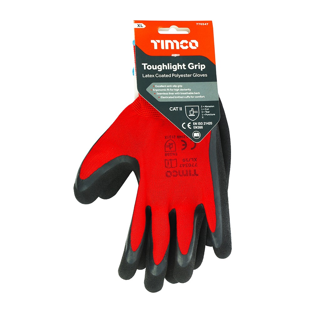 TIMCO Toughlight Grip Gloves - Sandy Latex Coated Polyester X Large