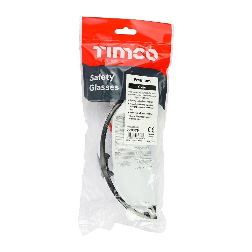 TIMCO Premium Safety Glasses - Clear One Size