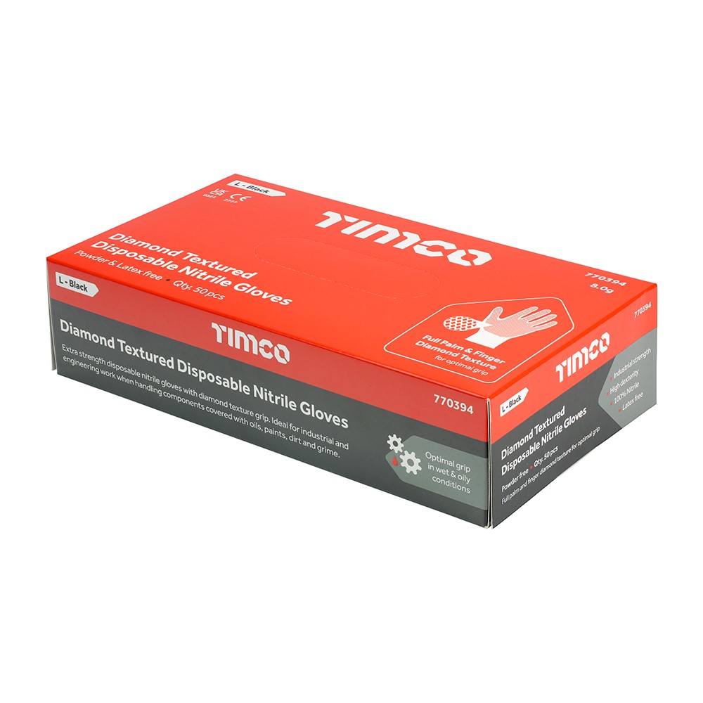 TIMCO Diamond Textured Disposable Nitrile Gloves Large (50 Pack)