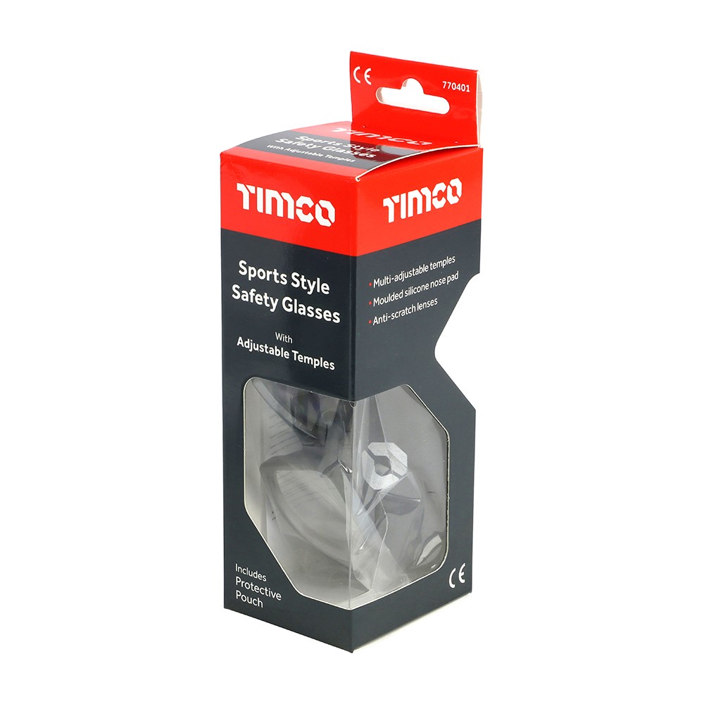 TIMCO Sports Style Safety Glasses - With Adjustable Temples - Clear One Size