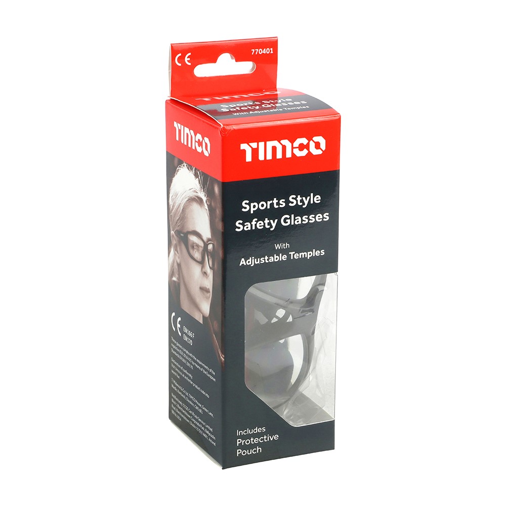 TIMCO Sports Style Safety Glasses - With Adjustable Temples - Clear One Size