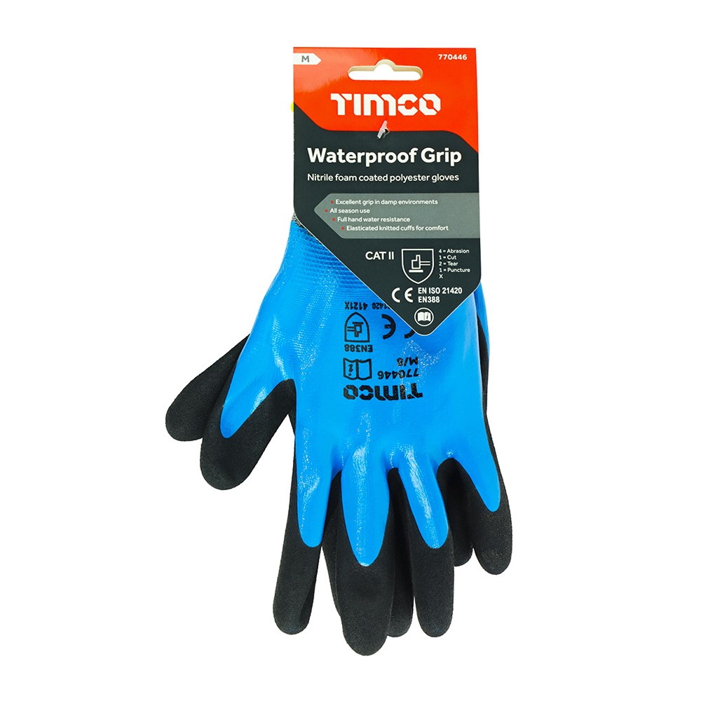 TIMCO Waterproof Grip Gloves - Sandy Nitrile Foam Coated Polyester Medium