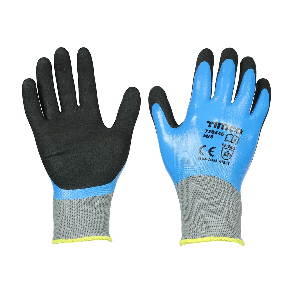 TIMCO Waterproof Grip Gloves - Sandy Nitrile Foam Coated Polyester Medium