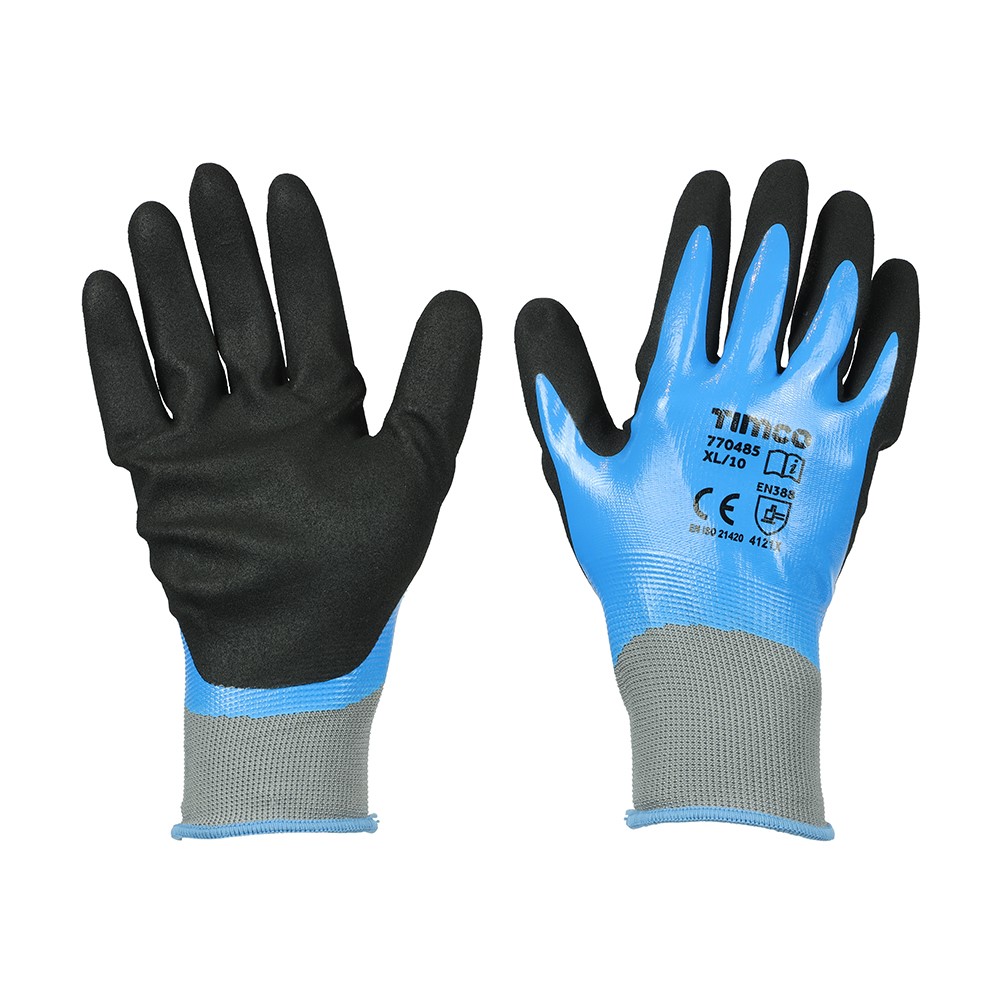 TIMCO Waterproof Grip Gloves - Sandy Nitrile Foam Coated Polyester X Large