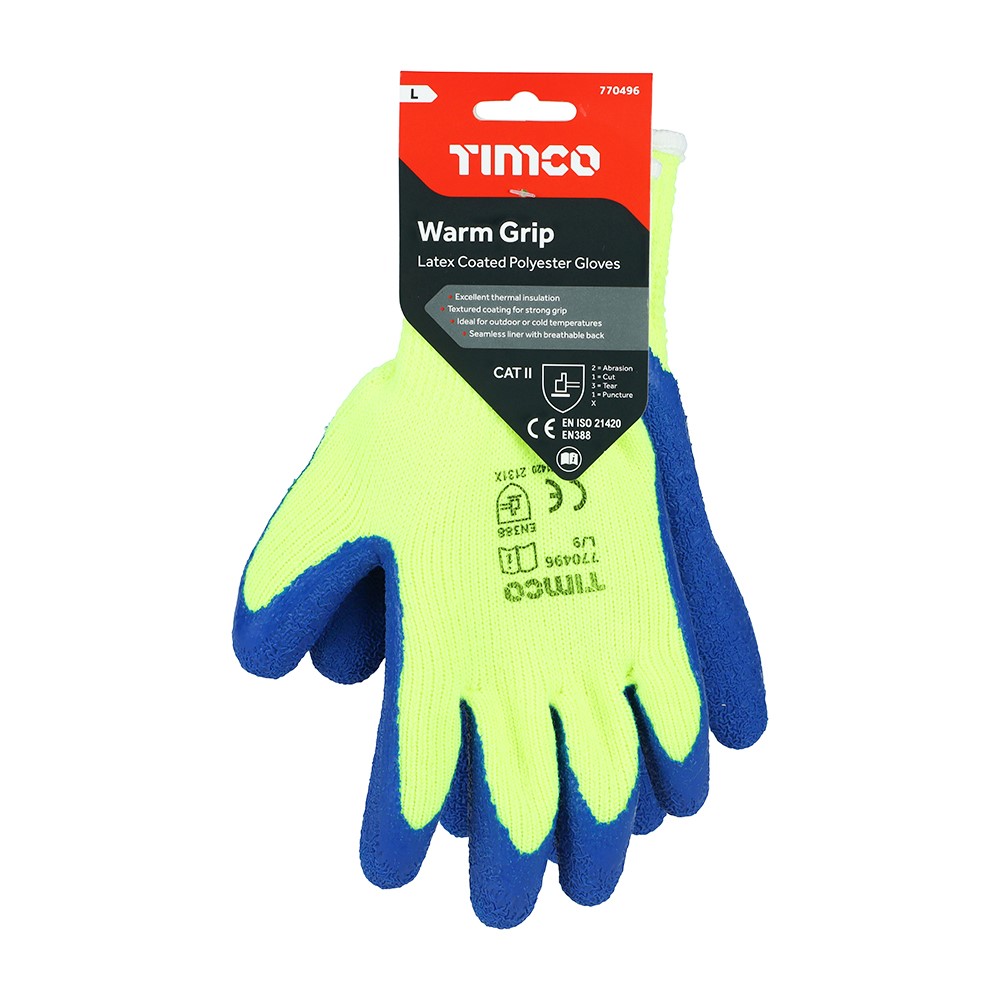 TIMCO Warm Grip Gloves - Crinkle Latex Coated Polyester Large