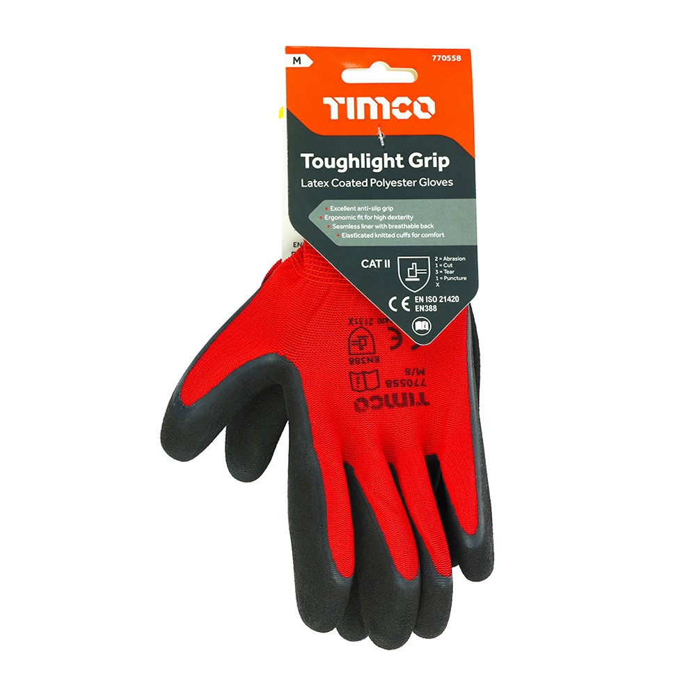 TIMCO Toughlight Grip Gloves - Sandy Latex Coated Polyester Medium