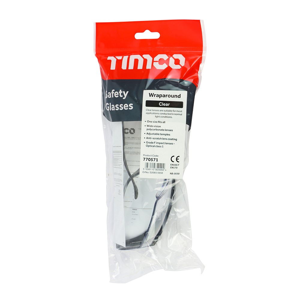 TIMCO Wraparound Safety Glasses - Clear One Size