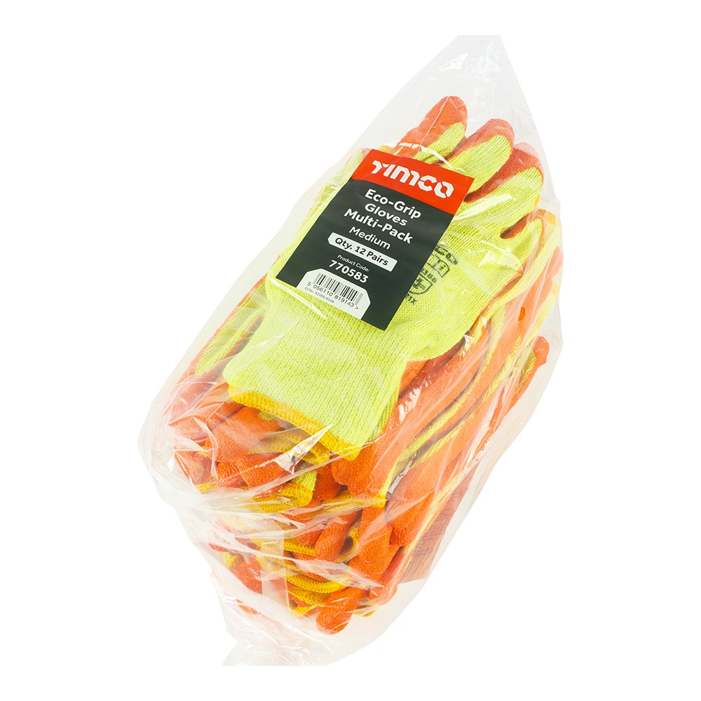 TIMCO Eco-Grip Gloves - Crinkle Latex Coated Polycotton - Multi Pack Medium (12 Bag)