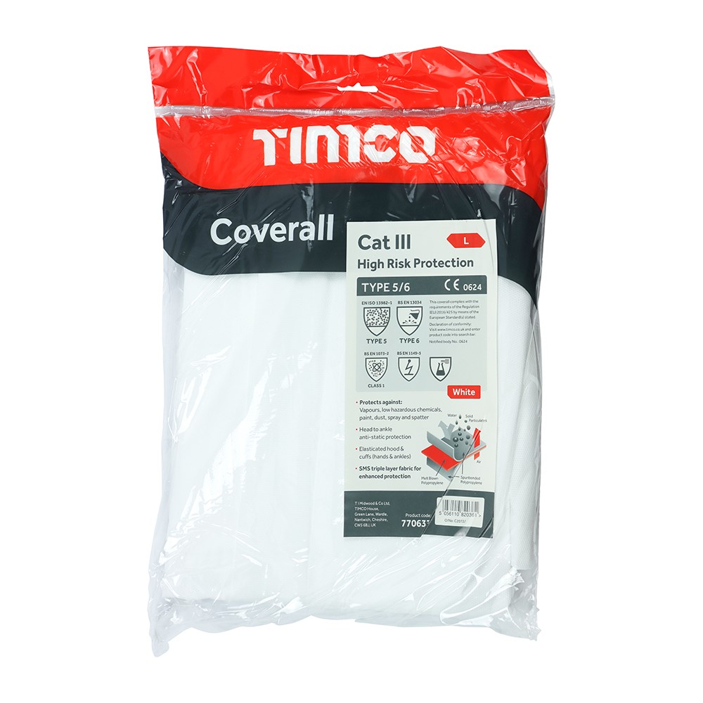 TIMCO Cat III Type 5/6 Coverall - High Risk Protection - White Large