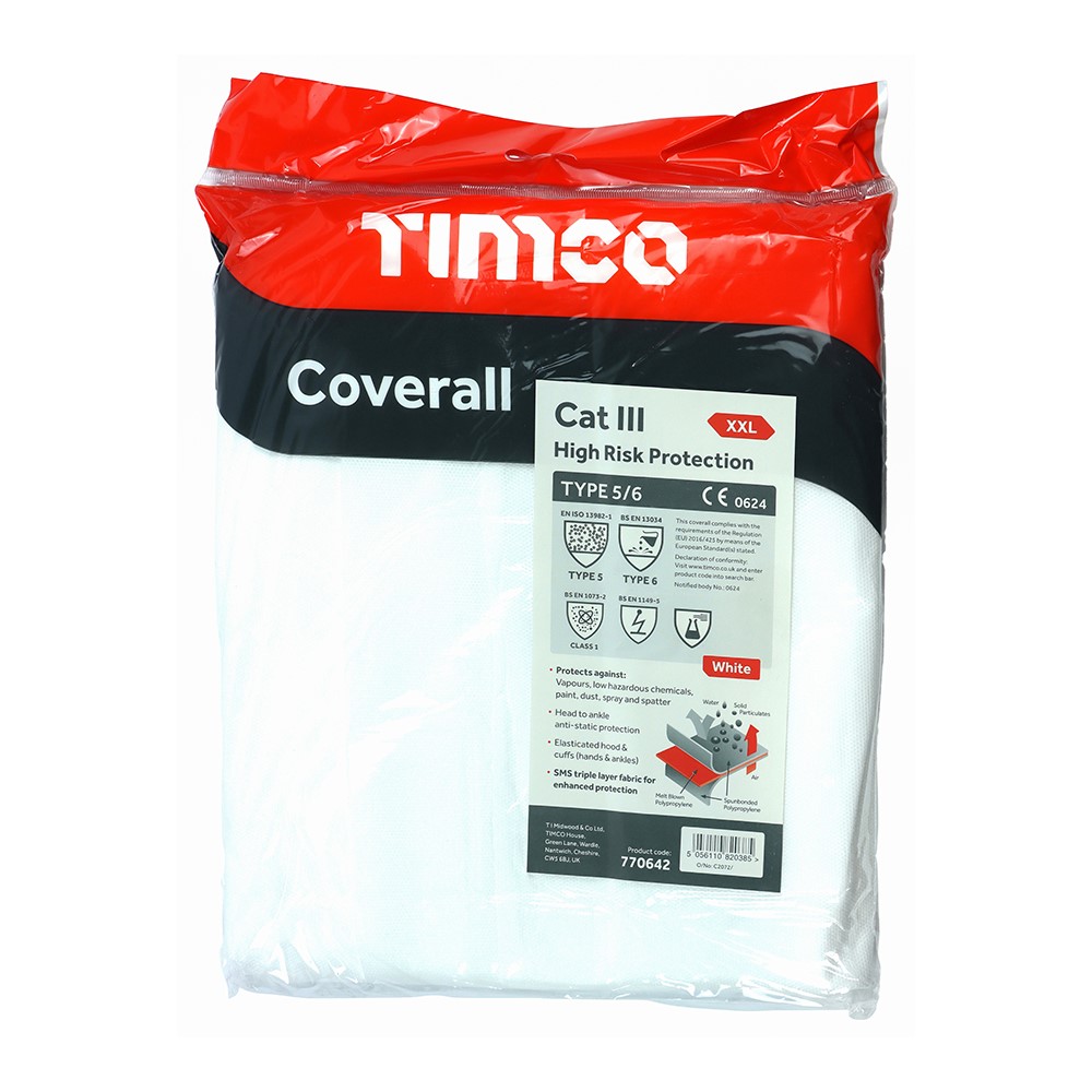 TIMCO Cat III Type 5/6 Coverall - High Risk Protection - White XX Large