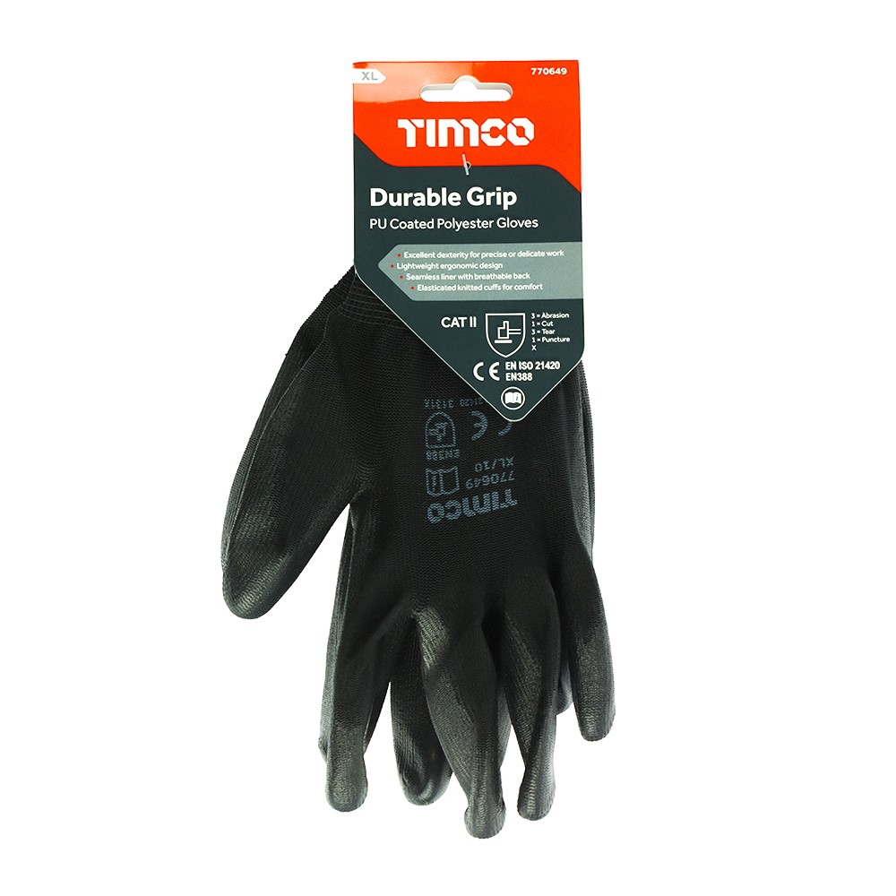 TIMCO Durable Grip Gloves - PU Coated Polyester X Large