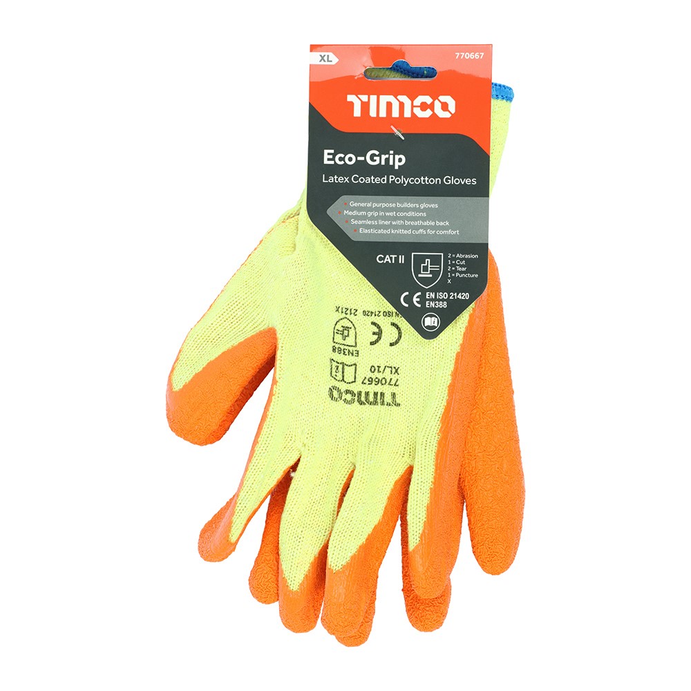 TIMCO Eco-Grip Gloves - Crinkle Latex Coated Polycotton X Large