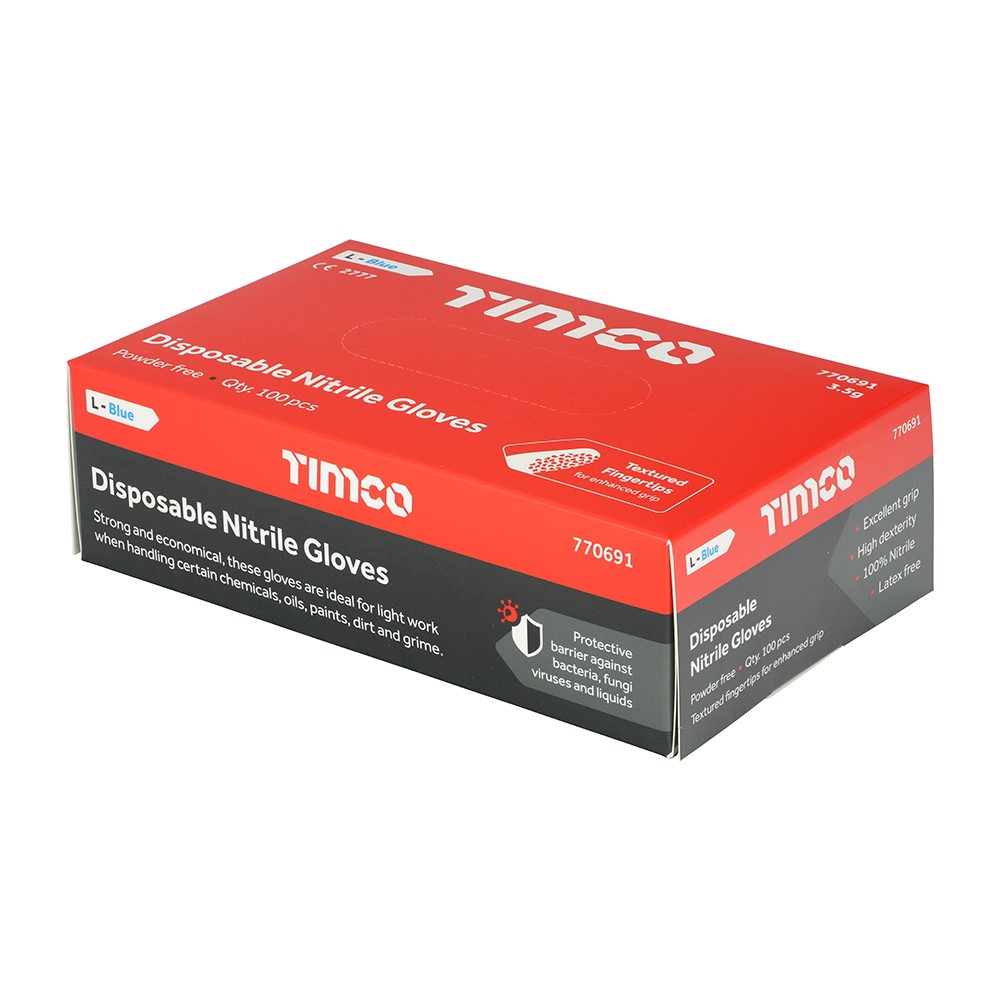 TIMCO Nitrile Gloves - Blue Large (100 Pack)