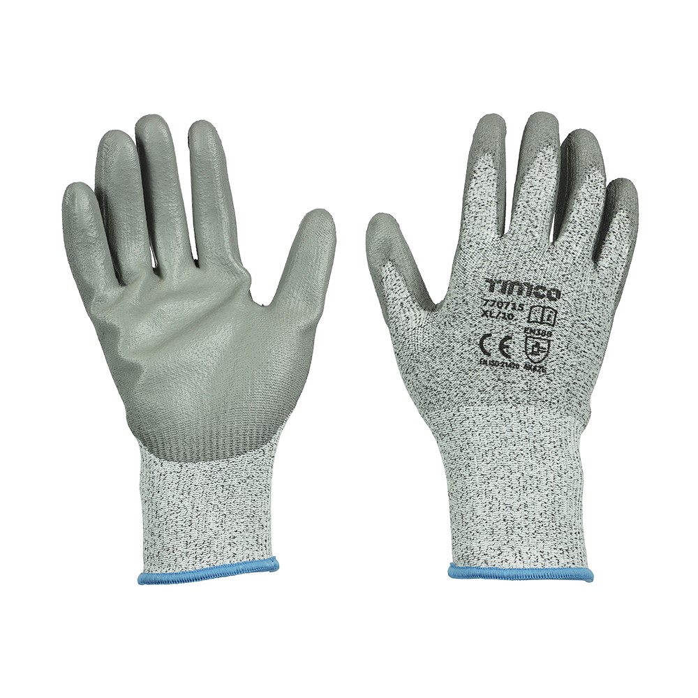 TIMCO Medium Cut Gloves - PU Coated HPPE Fibre with Glass Fibre X Large