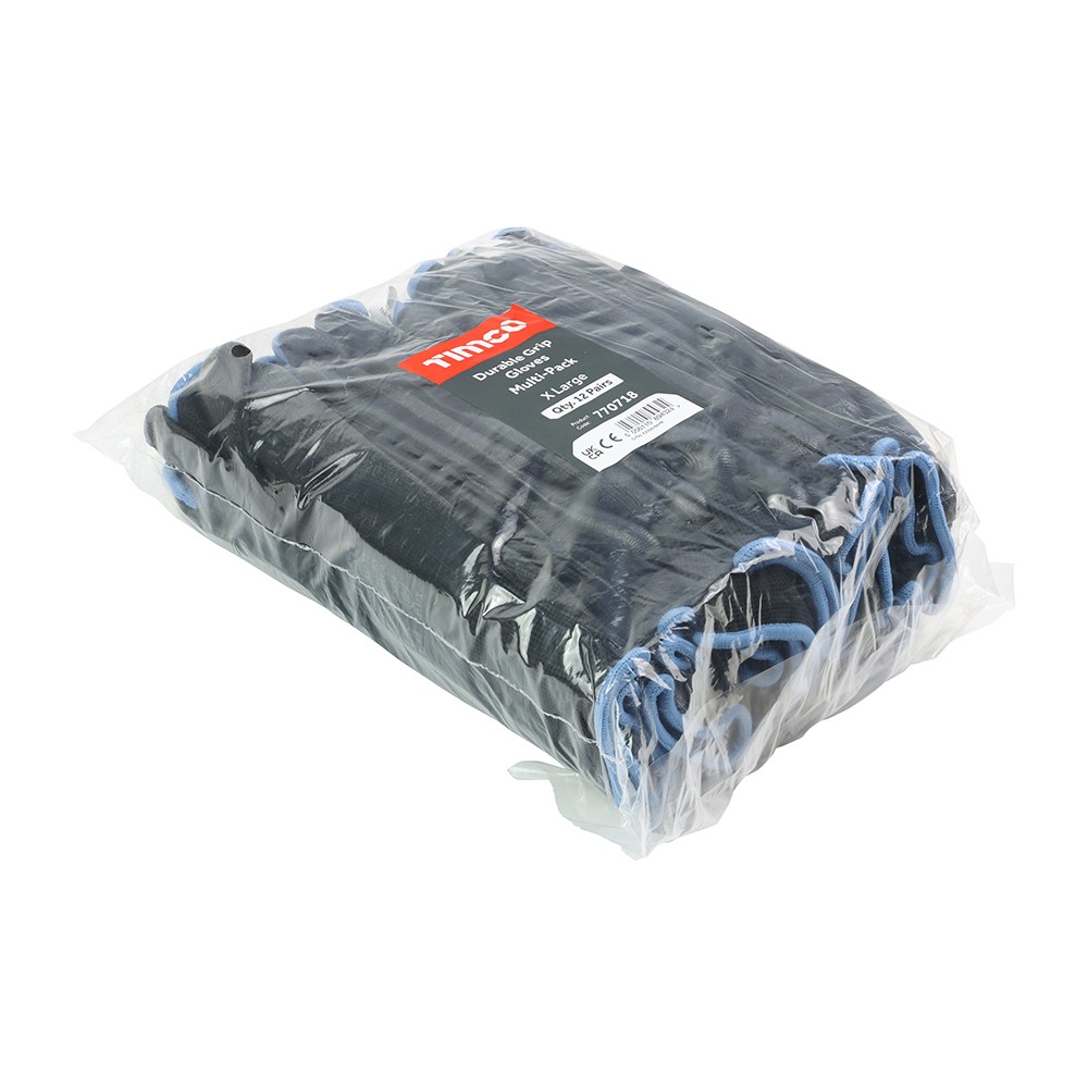 TIMCO Durable Grip Gloves - PU Coated Polyester - Multi Pack X Large (12 Bag)