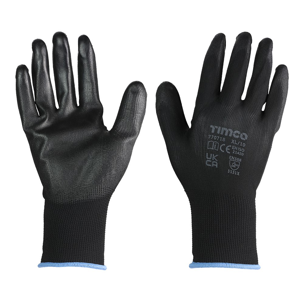 TIMCO Durable Grip Gloves - PU Coated Polyester - Multi Pack X Large (12 Bag)