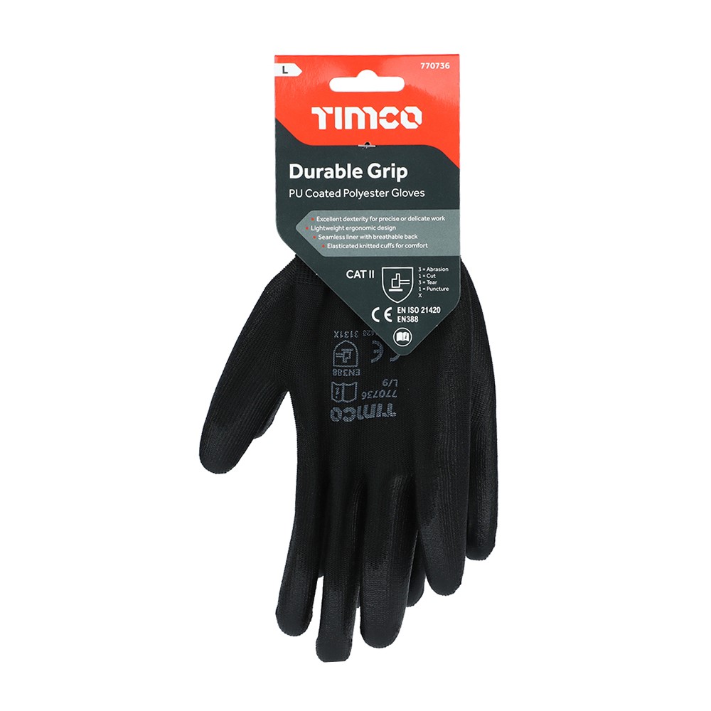 TIMCO Durable Grip Gloves - PU Coated Polyester Large