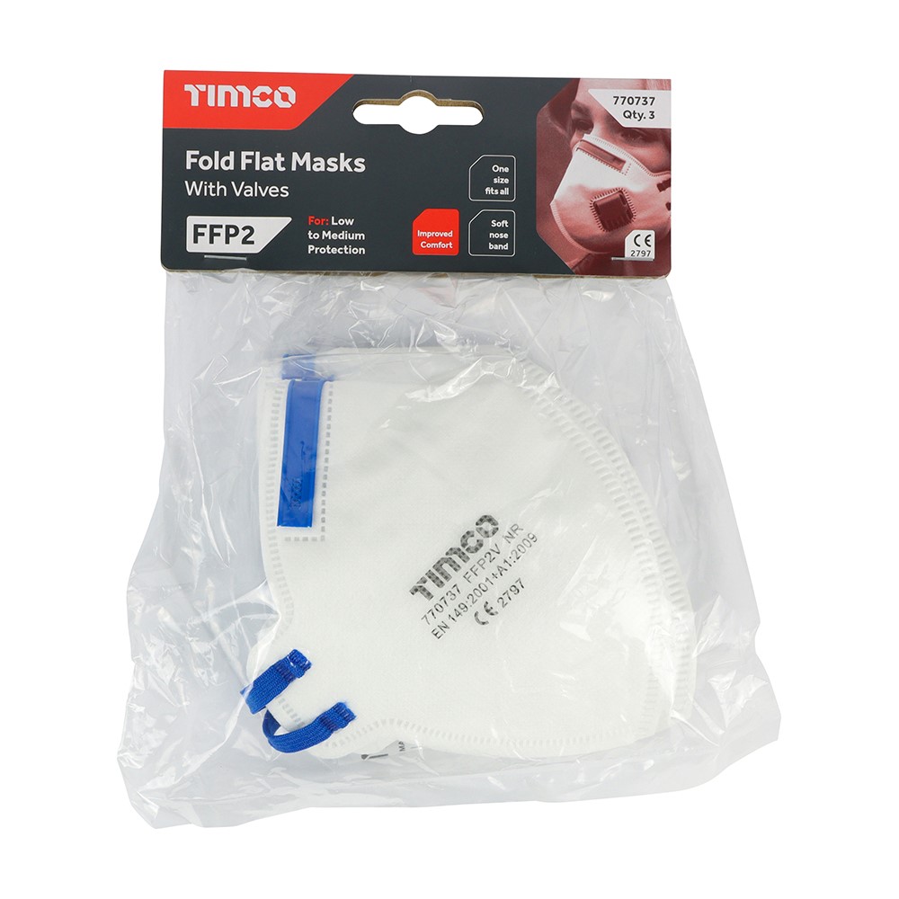 TIMCO FFP2 Fold Flat Masks with Valve One Size (3 Bag)